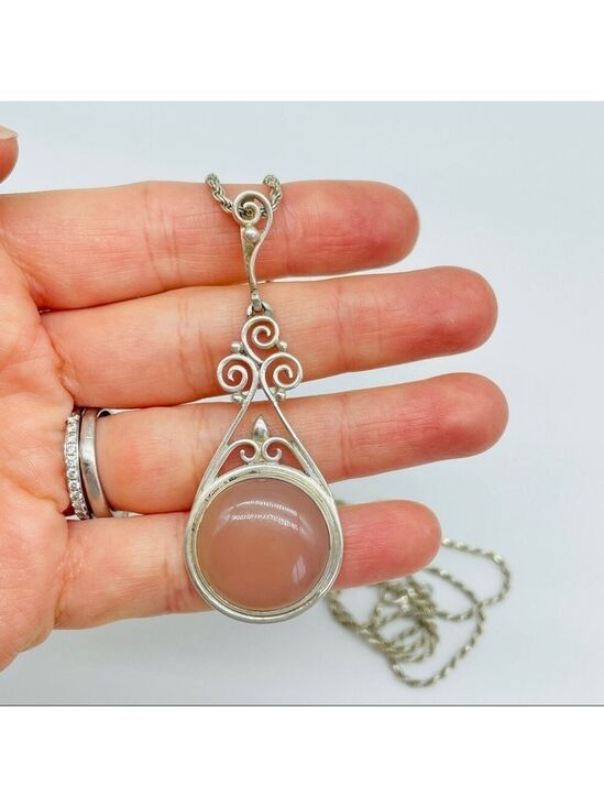 Jewelry - PTI NEPAL Pink Chalcedony Sterling Silver Pendant Vintage Necklace